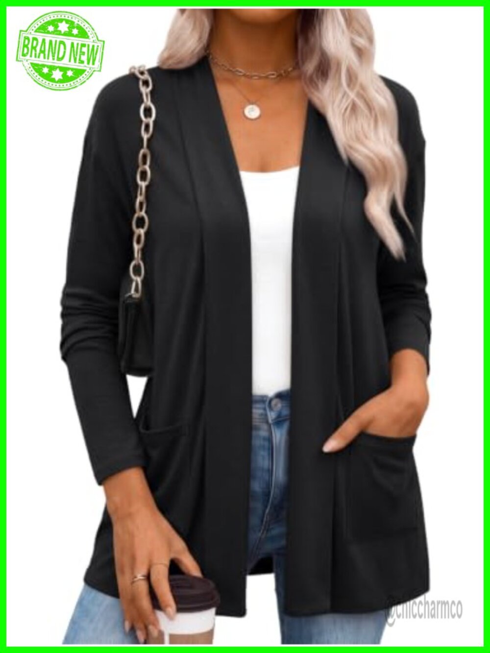 Lightweight Knit Open Front Long Sleeve Cardigan with Pockets